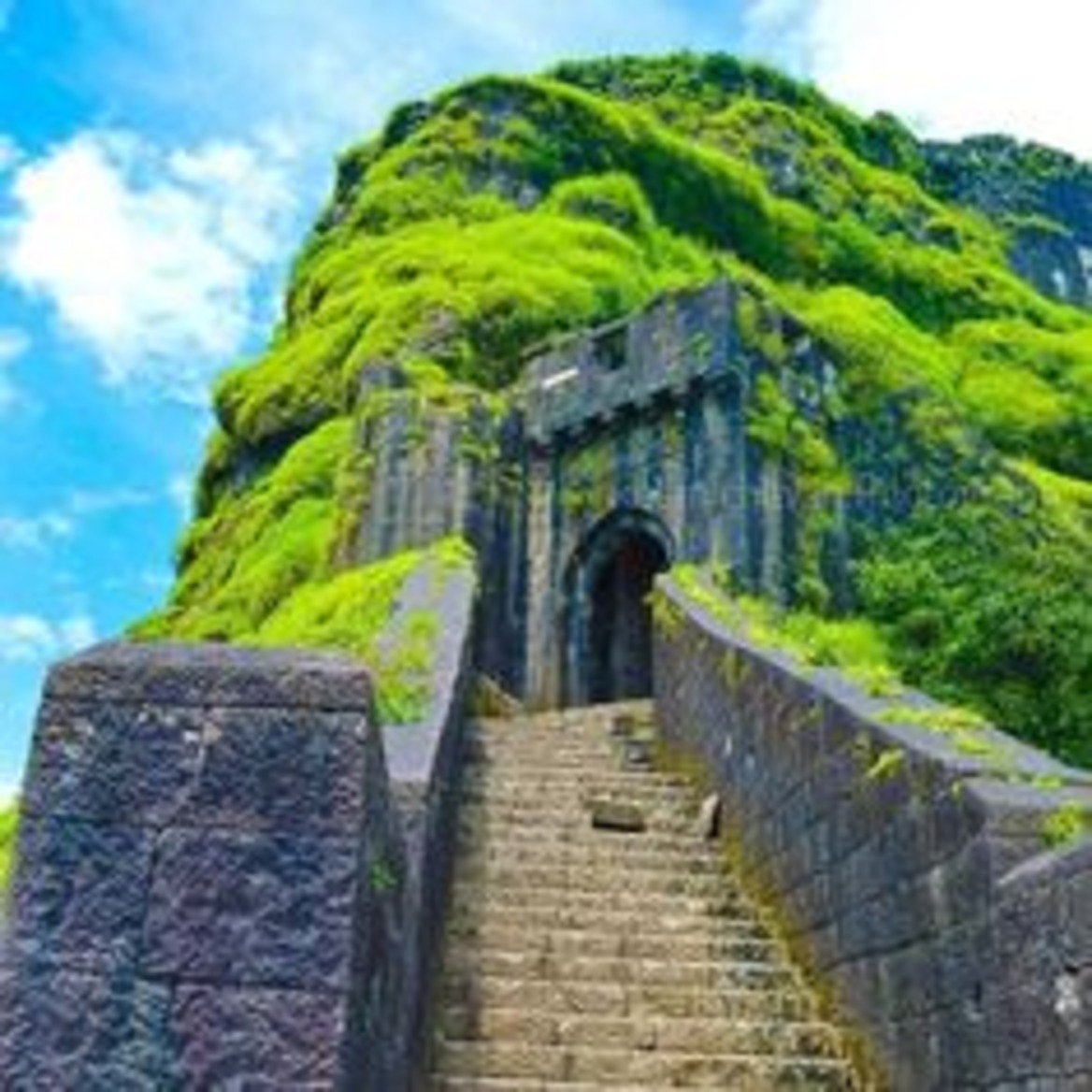 "Aerial view of Lohagad Fort in Maharashtra, India"